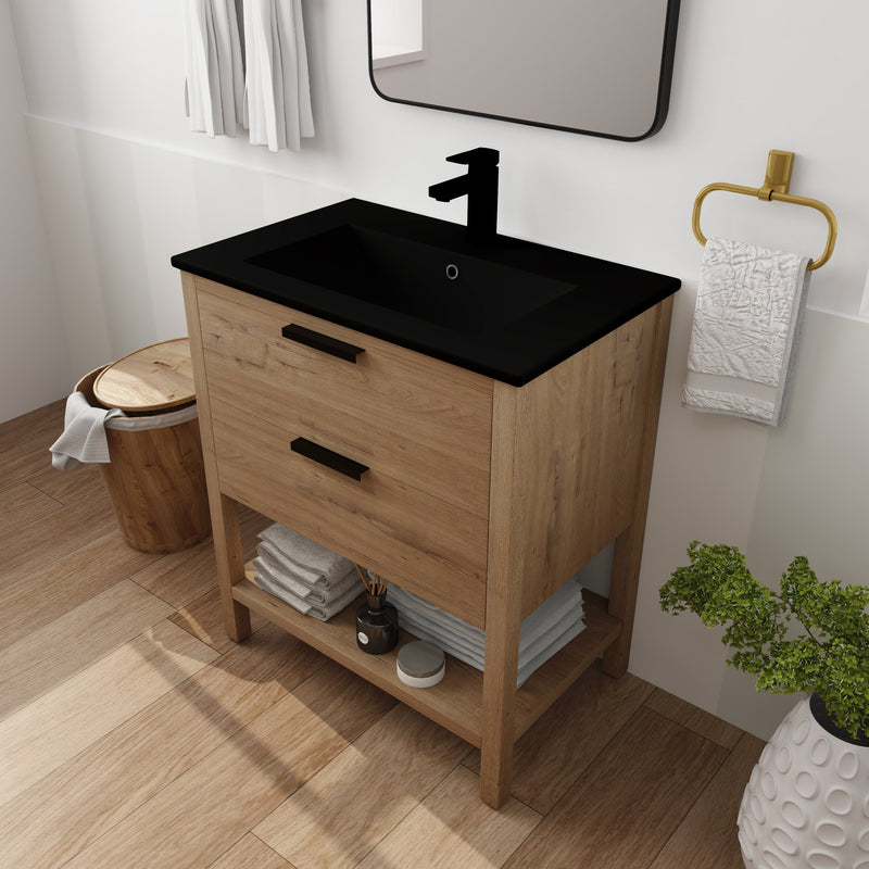 30 Inch Bathroom Vanity Plywood With 2 Drawers (BMO-BL9075BK)