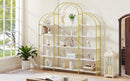 74.8 Inch 5 Tiers Office Bookcase Bookshelf, Display Shelf with Round Top, X Bar Gold Frame