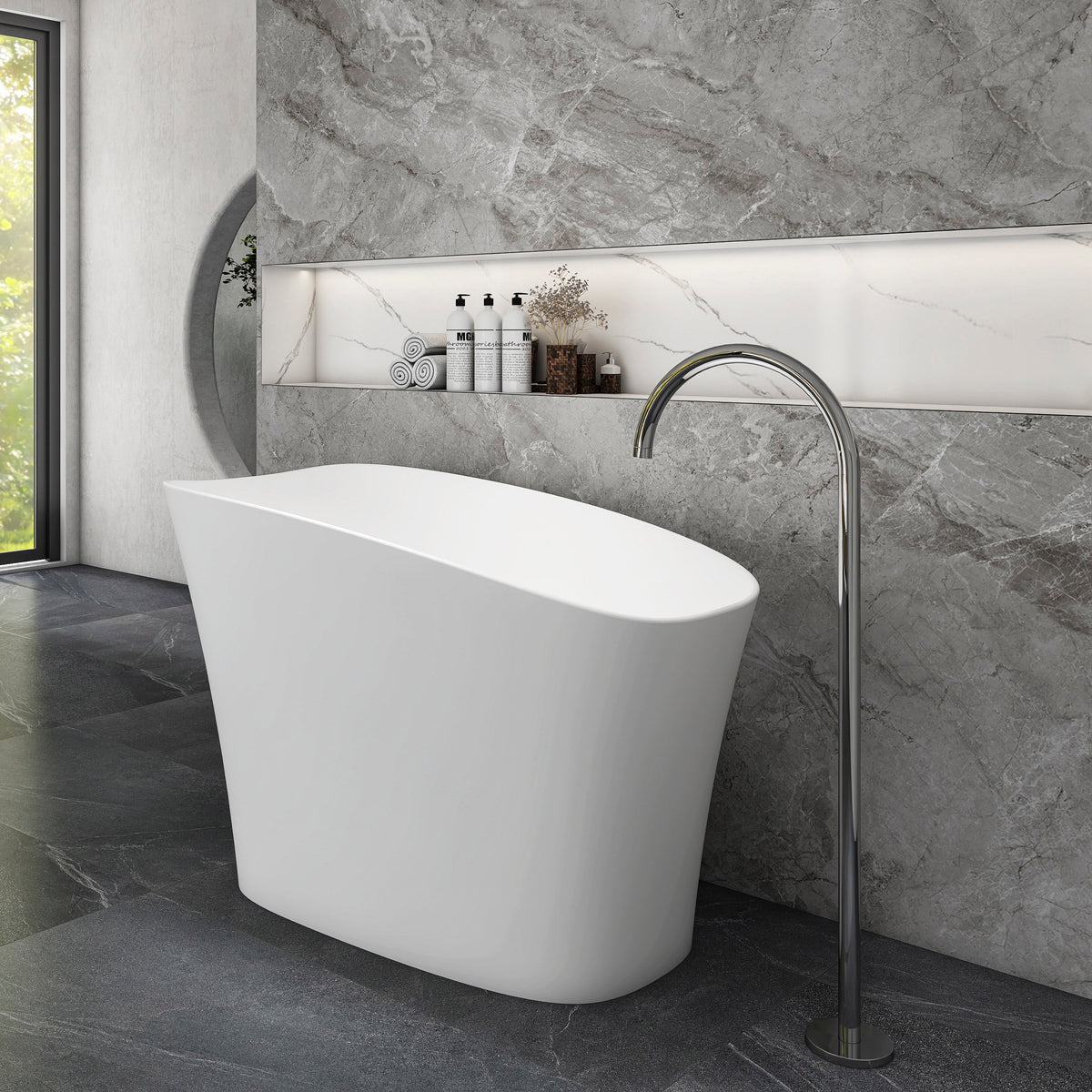 51-Inch Freestanding Solid Surface Deep Soaking Bathroom Bathtub with Seat, photo 2 of 10