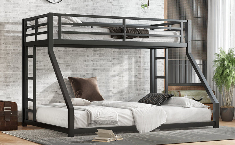 Metal Twin XL over Queen Bunk Bed for Teens and Adults,Noise Reduced/No Box Spring Needed, Black