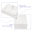 Modern Ceramic Rectangular Wall Mounted Bathroom Sink With Faucet Hole & Overflow