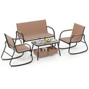 4 Pieces Patio Furniture Set with Rocking Bistro Chairs and Breathable Mesh Fabric-Coffee by LJGDeals