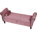 63.38"Velvet Multifunctional Storage Rectangular ottoman bench Comes with crystal buckle Solid Wood Legs with 1 Pillow,Pink