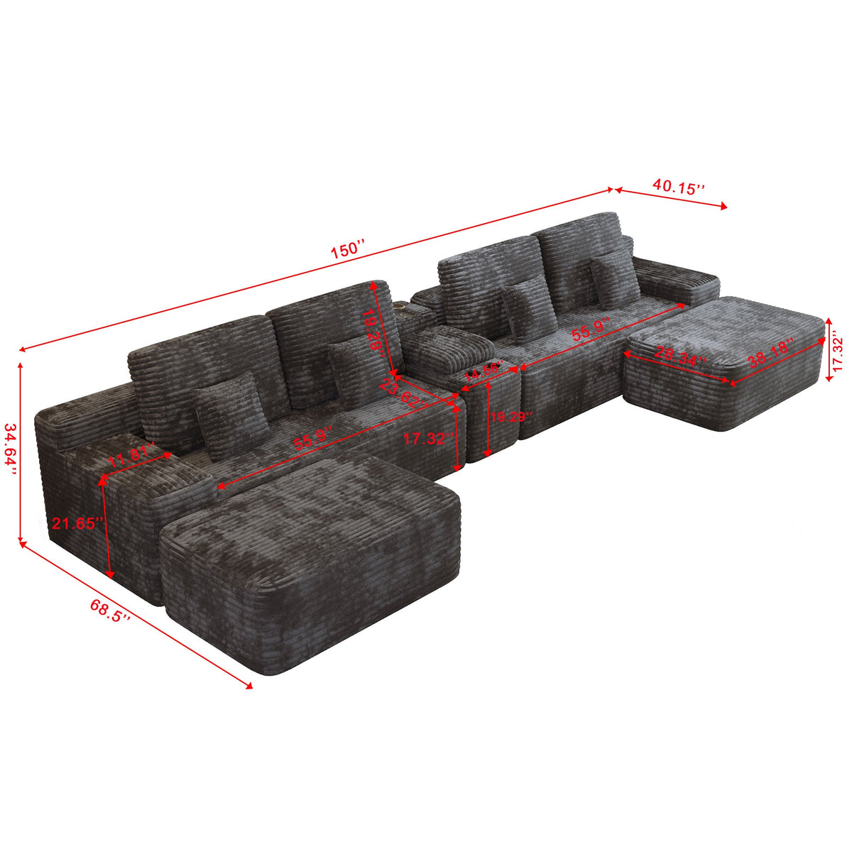 150'' Width 5-Piece Sectional Sofa with 2 Ottomans, photo 7 of 8