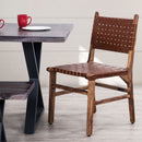 Rustic Wooden Dining Chair (Set of 2) With Genuine Leather Woven Upholstery - Brown by HouseOfZazla