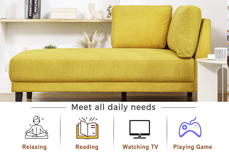 65" Mid-Century Modern Fabric Corner Lounge Chair, Upholstered Indoor Chaise Lounge for Bedroom, Office, Small Living Room & Apartment