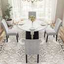 5 Piece Round Dining Table Set, Dining Table And 4 Upholstered Chairs For Dining Room, Kitchen Room, Living Room - White / Gray