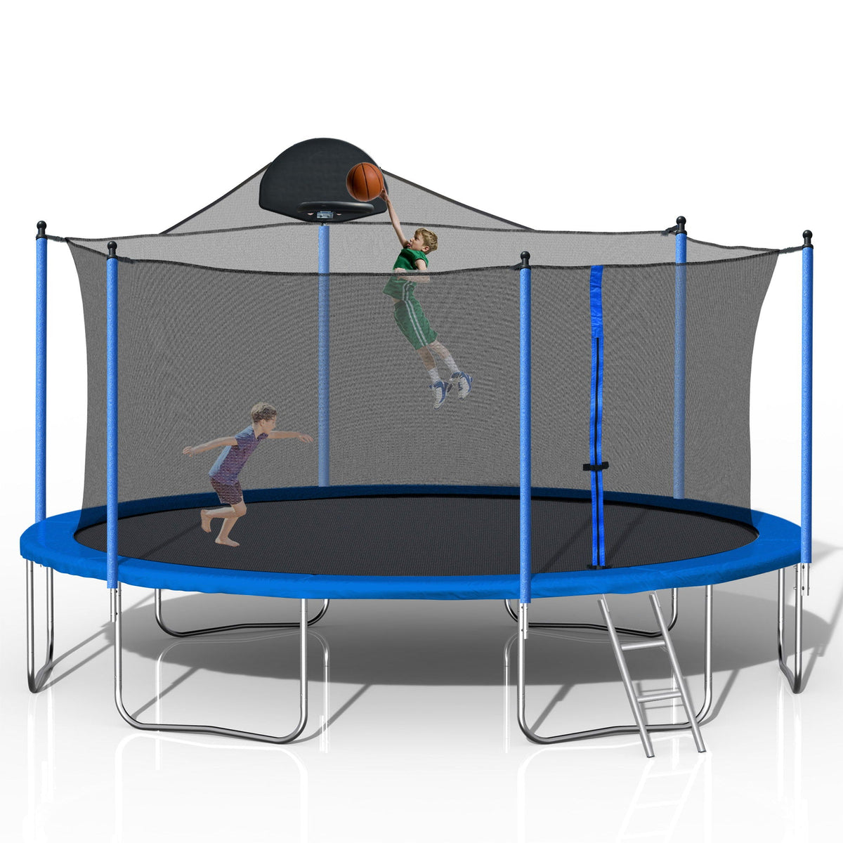 14Ft Trampoline For Adults & Kids With Basketball Hoop, Outdoor Trampolines With Ladder And Safety Enclosure Net For Kids And Adults - Blue, photo 9 of 15
