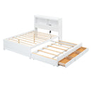 Full Size Platform Bed With Trundle, Drawers, USB Ports And Built In Shelves - White by HouseOfZazla