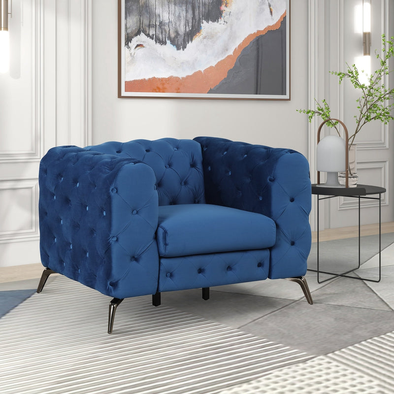 40.5" Velvet Upholstered Accent Sofa, Modern Single Sofa Chair with Button Tufted Back, Modern Single Couch for Living Room, Bedroom, or Small Space, Blue