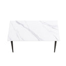 63" Modern Artificial Stone White Straight Edge Black Metal Leg Dining Table, 6 People - White / Black by HouseOfZazla