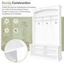 47.2" Wide Hall Tree with Bench and Shoe Storage, Multi-functional Storage Bench with 3 Hanging Hooks & Open Storage Space, Rectangle Storage & Shelves Coat Rack for Hallway, White