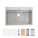 Stainless Steel Kitchen Sink, 33"x22" Single Bowl, Overmount Handmade Sink in Brushed by HouseOfZazla