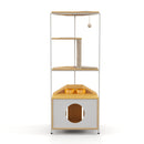 Corner Cat Tower, Cat Tree With Scratching Post, Cat Condo With Feeding Station And Climbing Platforms, Pet Furniture For Indoor Cats - White / Light Oak by HouseOfZazla