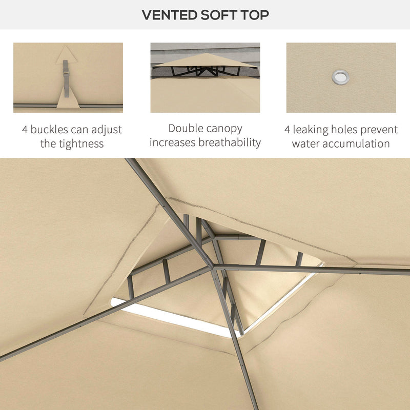 9.6' x 11.6' Patio Gazebo, Outdoor Canopy Shelter with 2-Tier Roof and Netting, Steel Frame for Garden, Lawn, Backyard, and Deck, Taupe