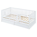 Daybed With Fence Guardrails And 2 Drawers, Split Into Independent Floor Bed & Daybed by HouseOfZazla