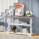 Console Sofa Table With 3 Shelves, Floral Carved Accent - Gray / White by HouseOfZazla