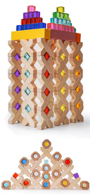 32-Piece Wooden X-Shape Building Blocks Set with Storage Tray