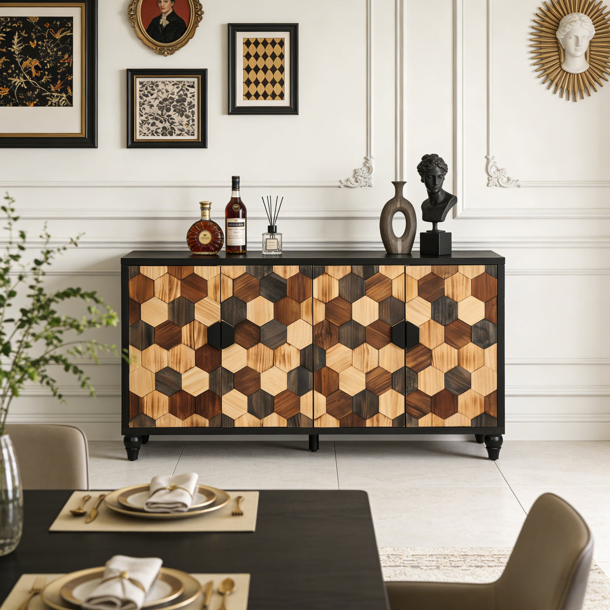 Distressed Storage Cabinet with Honeycomb Pattern, photo 6 of 10