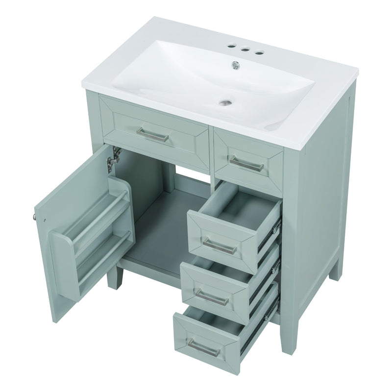 30" Bathroom Vanity with Sink Combo, Green Bathroom Cabinet with Drawers, Solid Frame and MDF Board