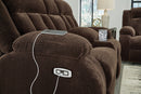 Free Wake - Double Relcining Power Loveseat With Console - Chocolate