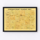 Vintage Map of Kingman County, Kansas 1887