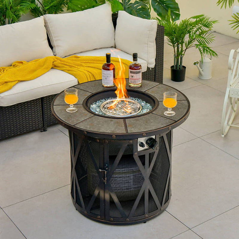 30K BTU Premium Outdoor Patio Gas Fire Pit Table With Fire Glass And Cover, 32" (SAK17432)