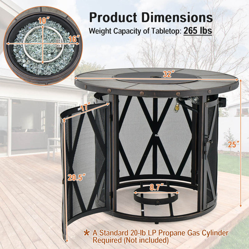 30K BTU Premium Outdoor Patio Gas Fire Pit Table With Fire Glass And Cover, 32" (SAK17432)