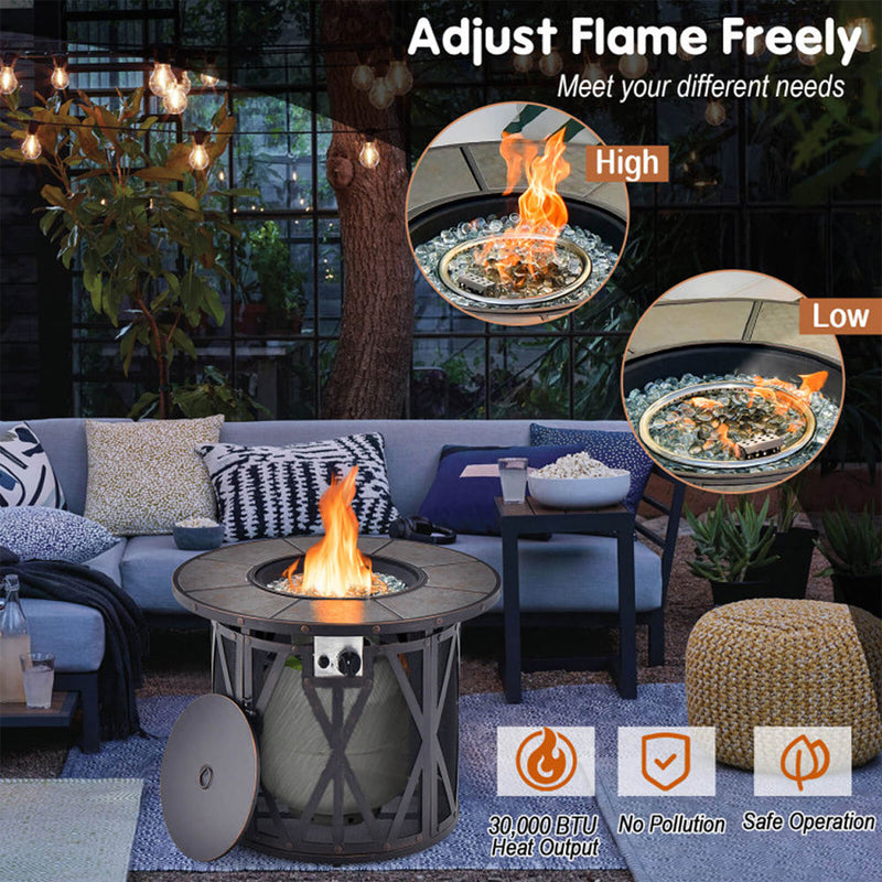 30K BTU Premium Outdoor Patio Gas Fire Pit Table With Fire Glass And Cover, 32" (SAK17432)