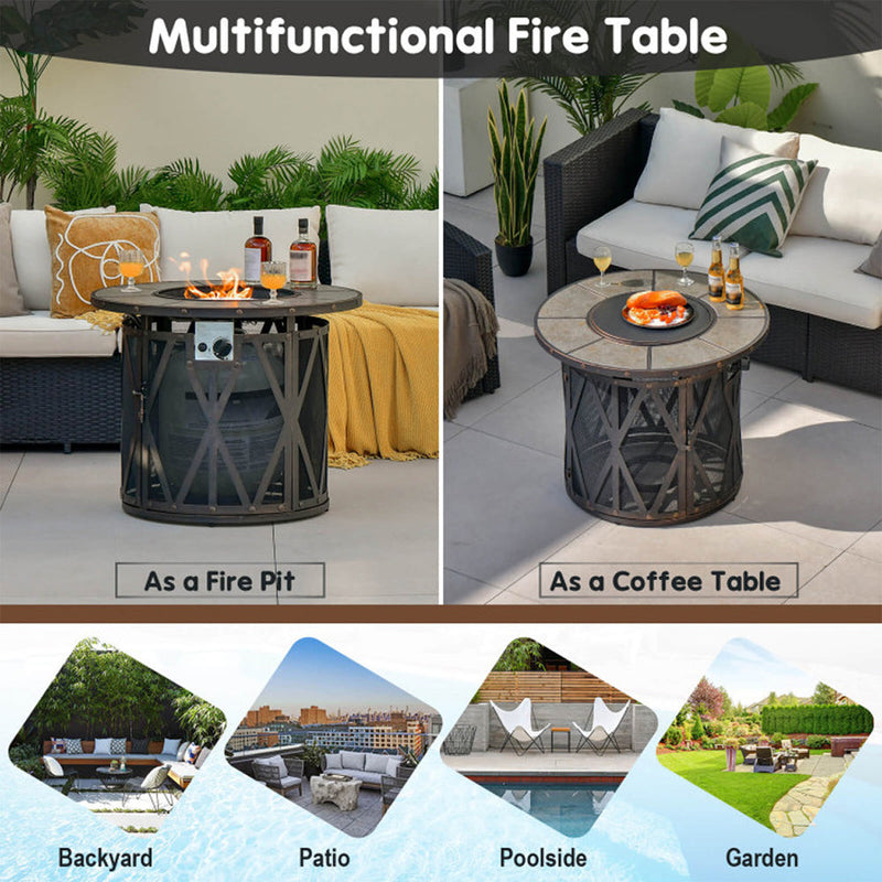 30K BTU Premium Outdoor Patio Gas Fire Pit Table With Fire Glass And Cover, 32" (SAK17432)