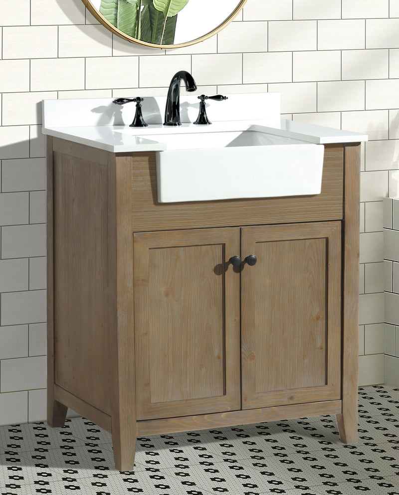 Sally 30" Bathroom Vanity Weathered Fir Finish - White Engineered Countertop