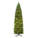 7.5 Feet Pre-lit Hinged Pencil Christmas Tree with Pine Cones Red Berries by LJGDeals