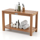 30 Inch Teak Wood Shower Bench Inside Shower Stool with Storage Shelf by LJGDeals
