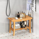 30 Inches Large Teak Shower Stool with Storage Shelf and Non-slip Footpads by LJGDeals