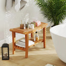 30 Inches Large Teak Shower Stool with Storage Shelf and Non-slip Footpads by LJGDeals