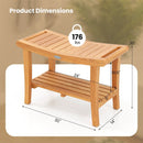 30 Inches Large Teak Shower Stool with Storage Shelf and Non-slip Footpads by LJGDeals