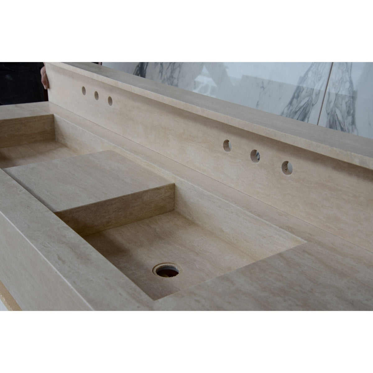 Travertine Double Sink - Handcrafted Custom Artisanal Stone Resort Luxury Bath, photo 17 of 21