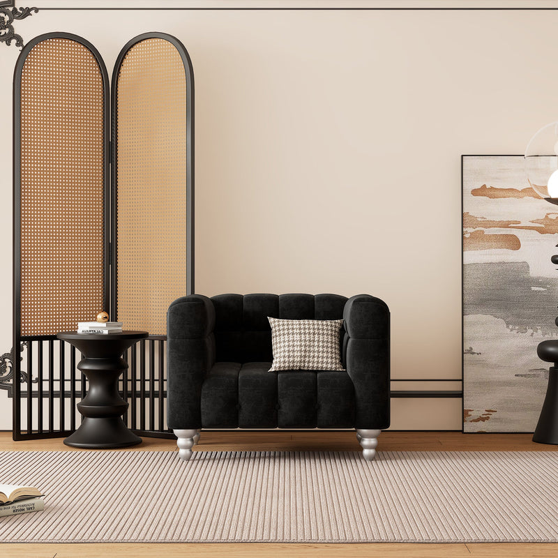 42" Modern Sofa Dutch Fluff Upholstered sofa with solid wood legs, buttoned tufted backrest