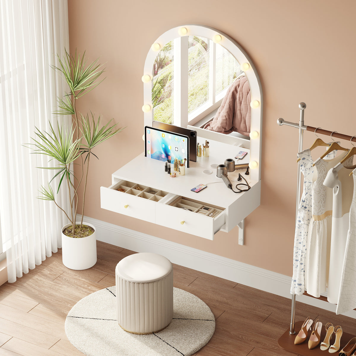 Floating Makeup Vanity Desk with Mirror & 3-Color Lights, photo 2 of 10