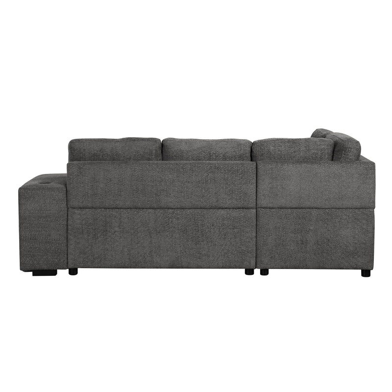 87.7" Convertible Sleeper, Sectional Pull Out Sofa Bed with Storage Ottoman, 2 Throw Pillows, 2 Stools, Wireless Charger and Two Hidden USB Ports for Living Room, Dark Gray