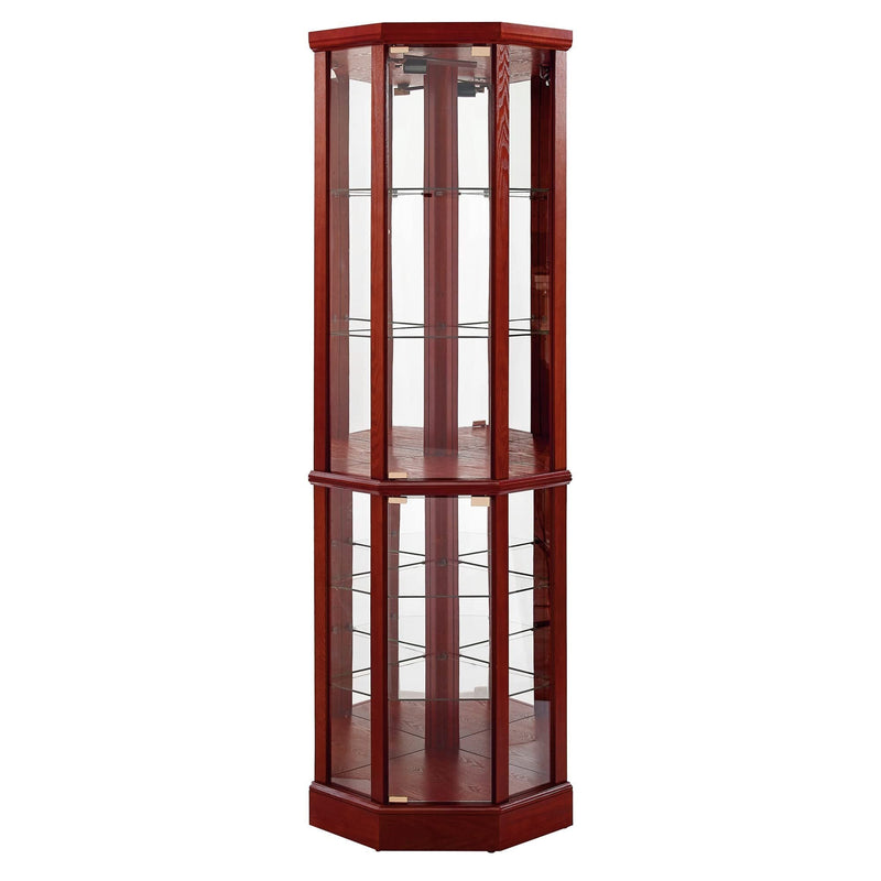 6 Shelf Lighted Corner Curio Cabinet with Adjustable Tempered Glass Shelves and Mirror Back, Cherry
