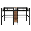 Twin Over Twin Metal Loft Bed with Double Desk and Wardrobe and Shelves with Electrical Outlet for Space Saving and Noise Reduction, woodgrain