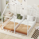 Metal Twin Size House Platform Beds 2 Shared Beds - Antique White by HouseOfZazla