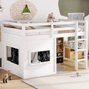 Twin Size Loft Bed With Sliding Chalkboard & Bookshelf