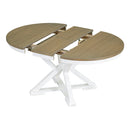 5-Piece Retro Functional Dining Table Set Extendable Round Table and 4 Upholstered Chairs for Dining Room and Living Room (Brown+Antique White)