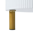 27.5" & 19.6" Stackable Coffee Table with 2 Drawers, Nesting Tables with Brown Tempered Glass and High Gloss Marble Tabletop, Set of 2, Round Center Table for Living Room, White