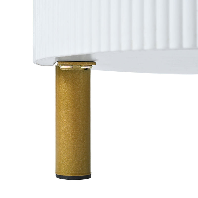 27.5" & 19.6" Stackable Coffee Table with 2 Drawers, Nesting Tables with Brown Tempered Glass and High Gloss Marble Tabletop, Set of 2, Round Center Table for Living Room, White