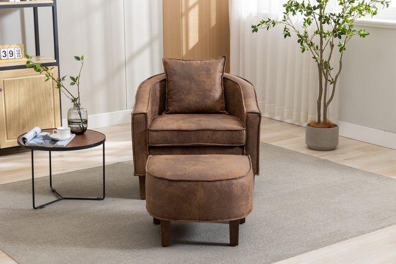 Accent Chair with Ottoman, Mid Century Modern Barrel Chair Upholstered Club Tub Round Arms Chair for Living Room