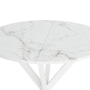 31.5" Modern Cross Leg Round Dining Table, White Marble Top Occasional Table, Two Piece Removable Top, Matte Finish Iron Legs