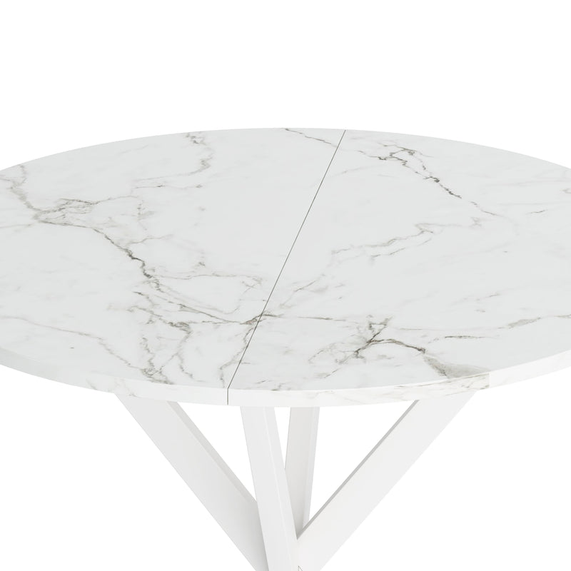 31.5" Modern Cross Leg Round Dining Table, White Marble Top Occasional Table, Two Piece Removable Top, Matte Finish Iron Legs